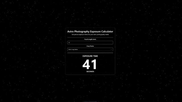 Astro Photography Exposure Calculator